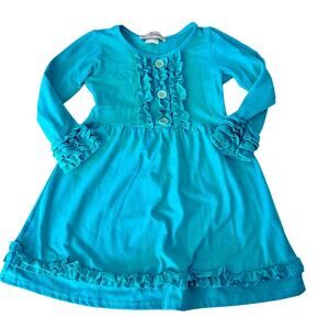Adorable Sweetness Teal Dress with Ruffle and Button Detail - Size 4
